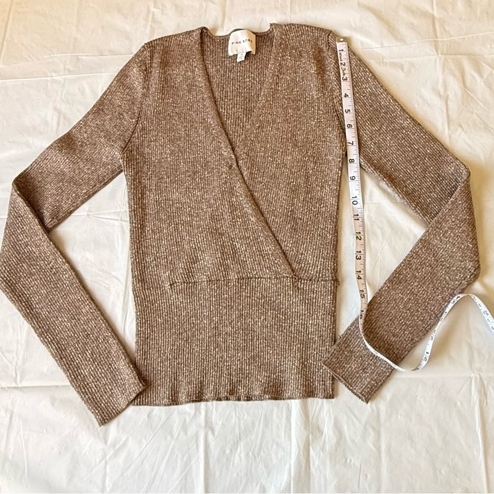 Pink Rose Brown Ribbed Wrap Blouse - Picture 3 of 6